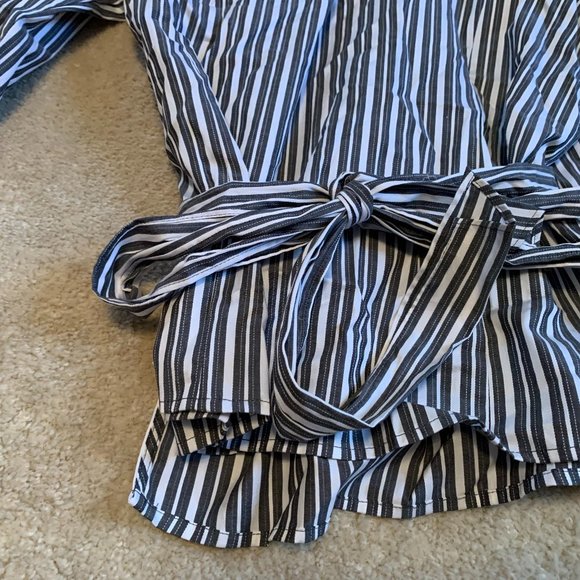 NWT Covington Muted Black and White Striped 3/4 Sleeve Wrap Blouse Size XL - Picture 5 of 14